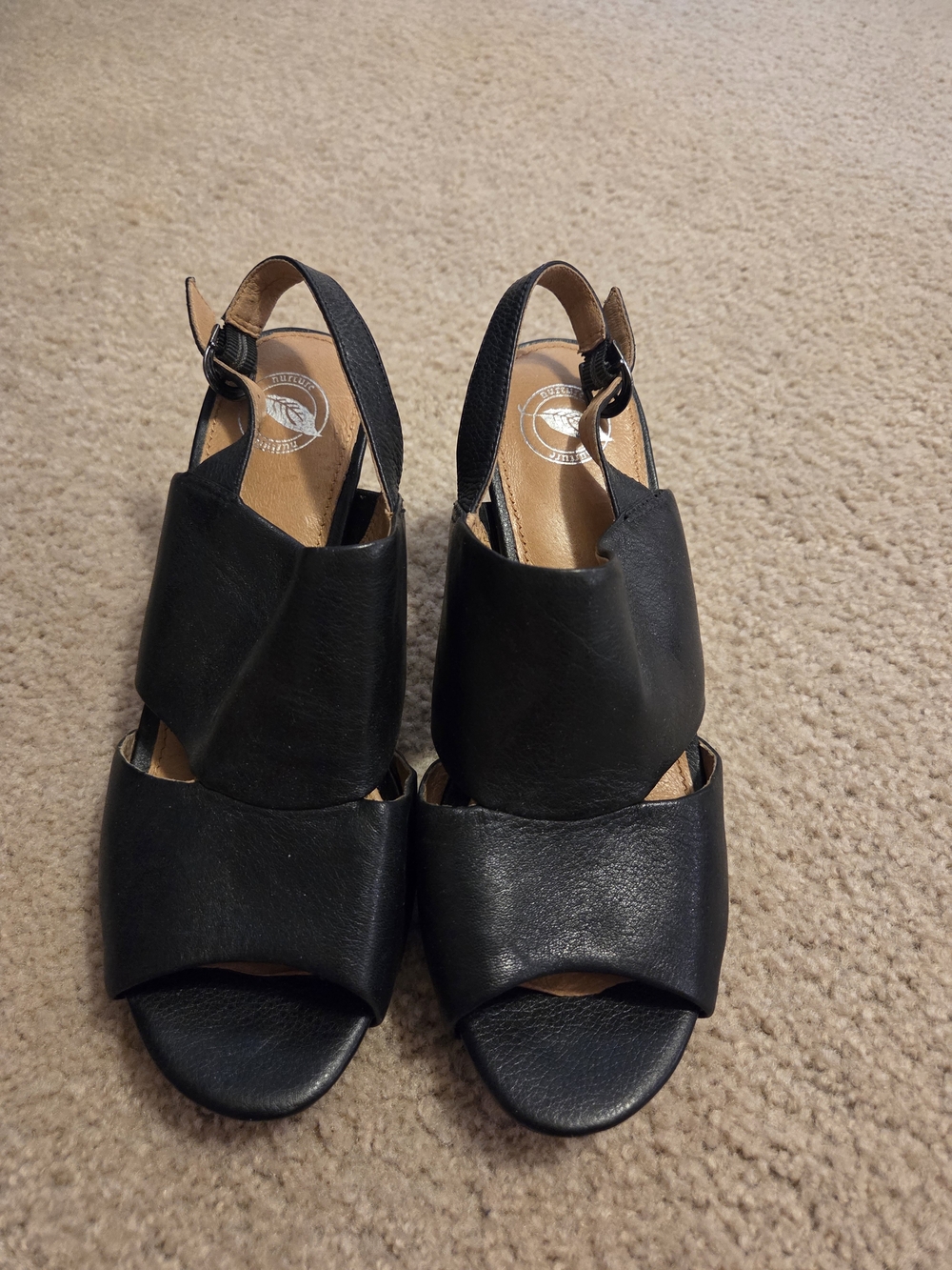 Black Leather Slingback Peep-Toe Heels